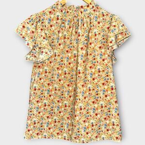 Yellow Ditsy Floral Flutter Sleeve Blouse Top Small Cottagecore Boho Spring